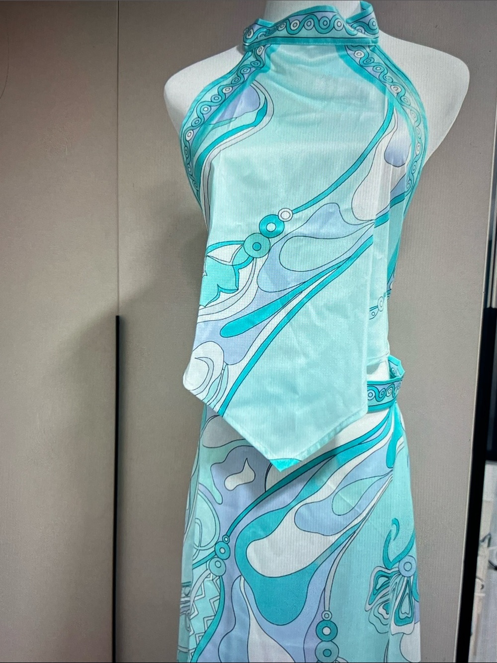 Emilio Pucci Aqua & Turquoise Backless Halter Dress